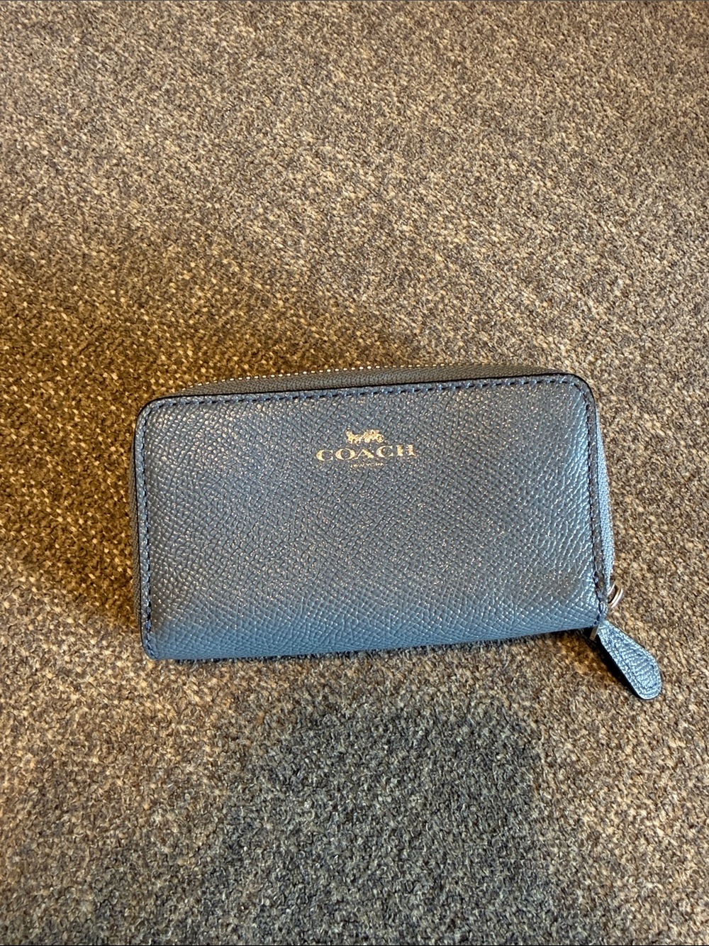 Coach Pebbled Leather Zip Wallet in blue